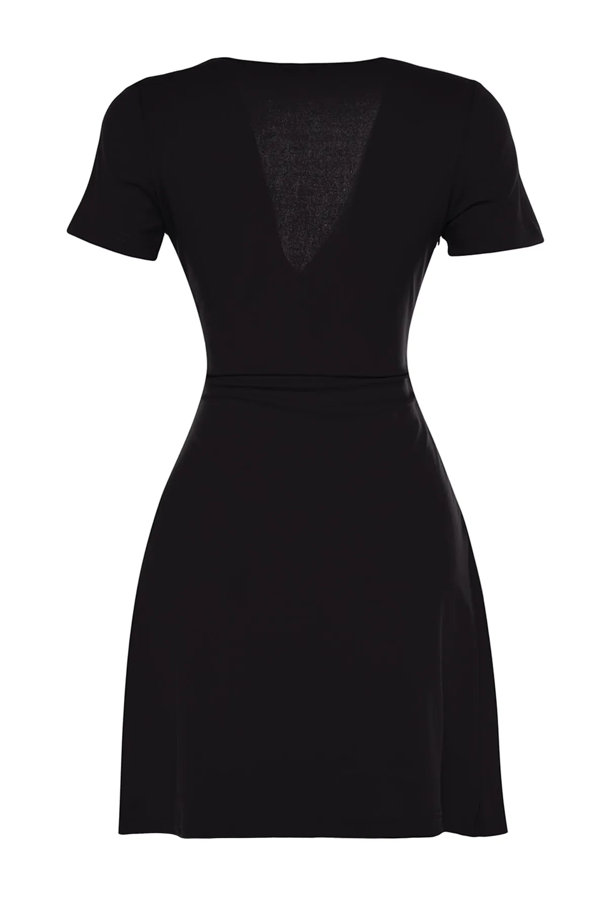 Trendyol Collection  Schwarzes, zweireihiges Mini-Strickkleid aus Crêpe in A-Linie mit zweireihigem Ausschnitt TWOSS23EL01703