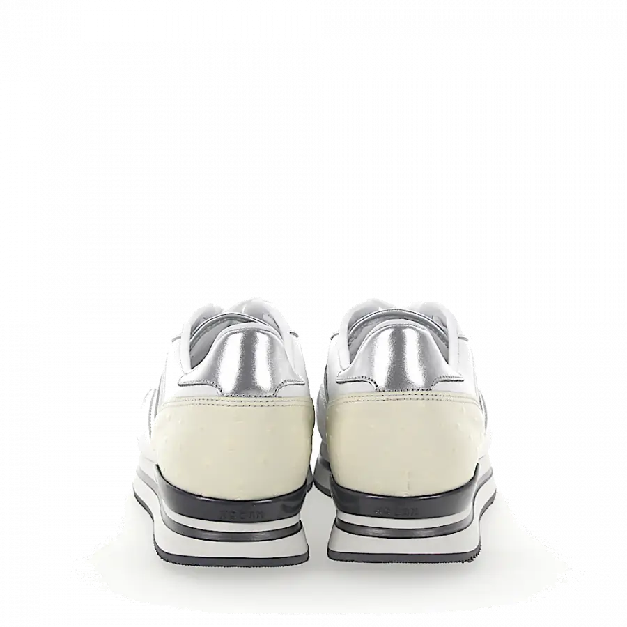 Hogan - Sneaker H222 Kalbsleder Straussenbeinleder Glitzer beige weiß - weiß