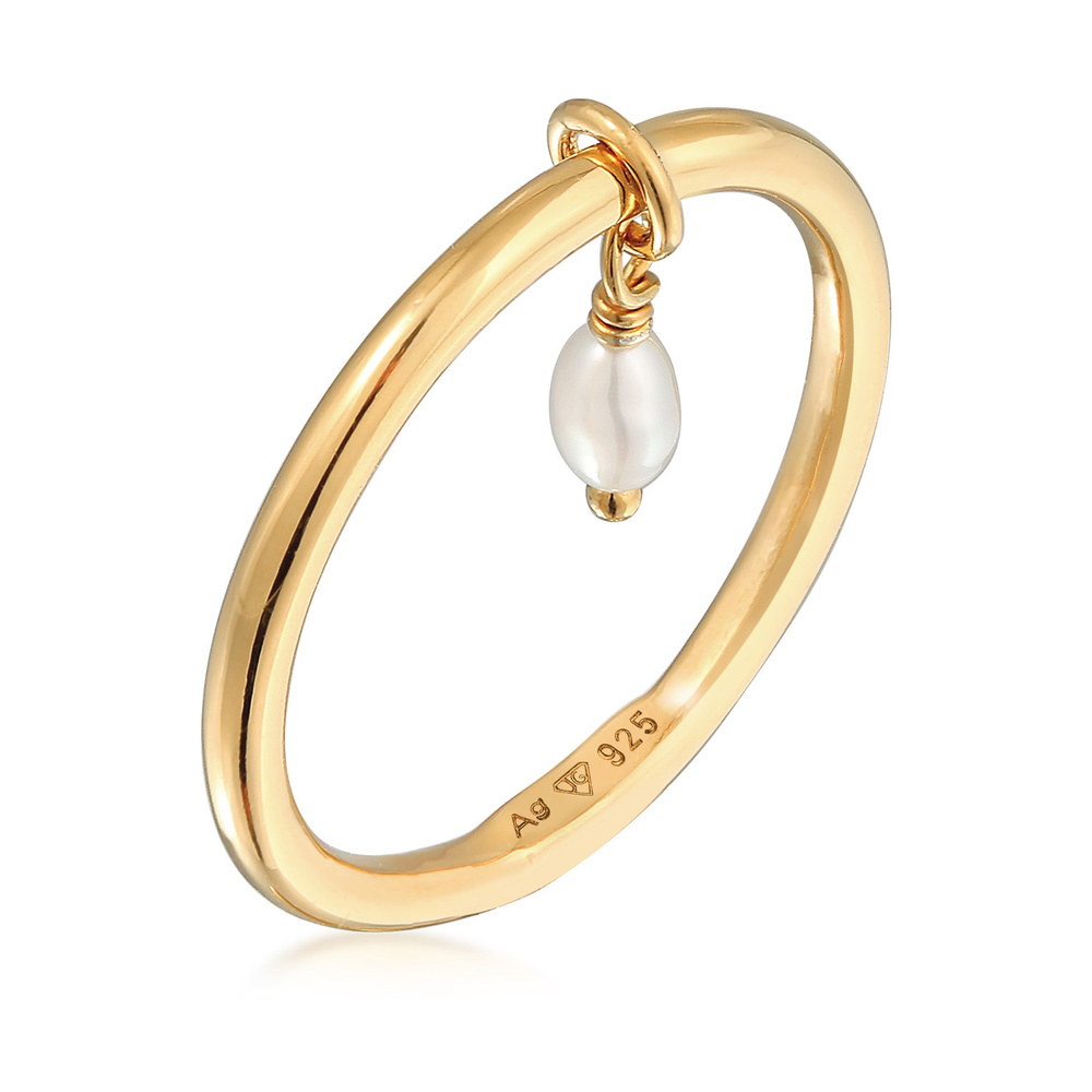 Elli Elli Bague Femmes Pile Basique avec Perle d'eau douce en Argent Sterling 925 Bague