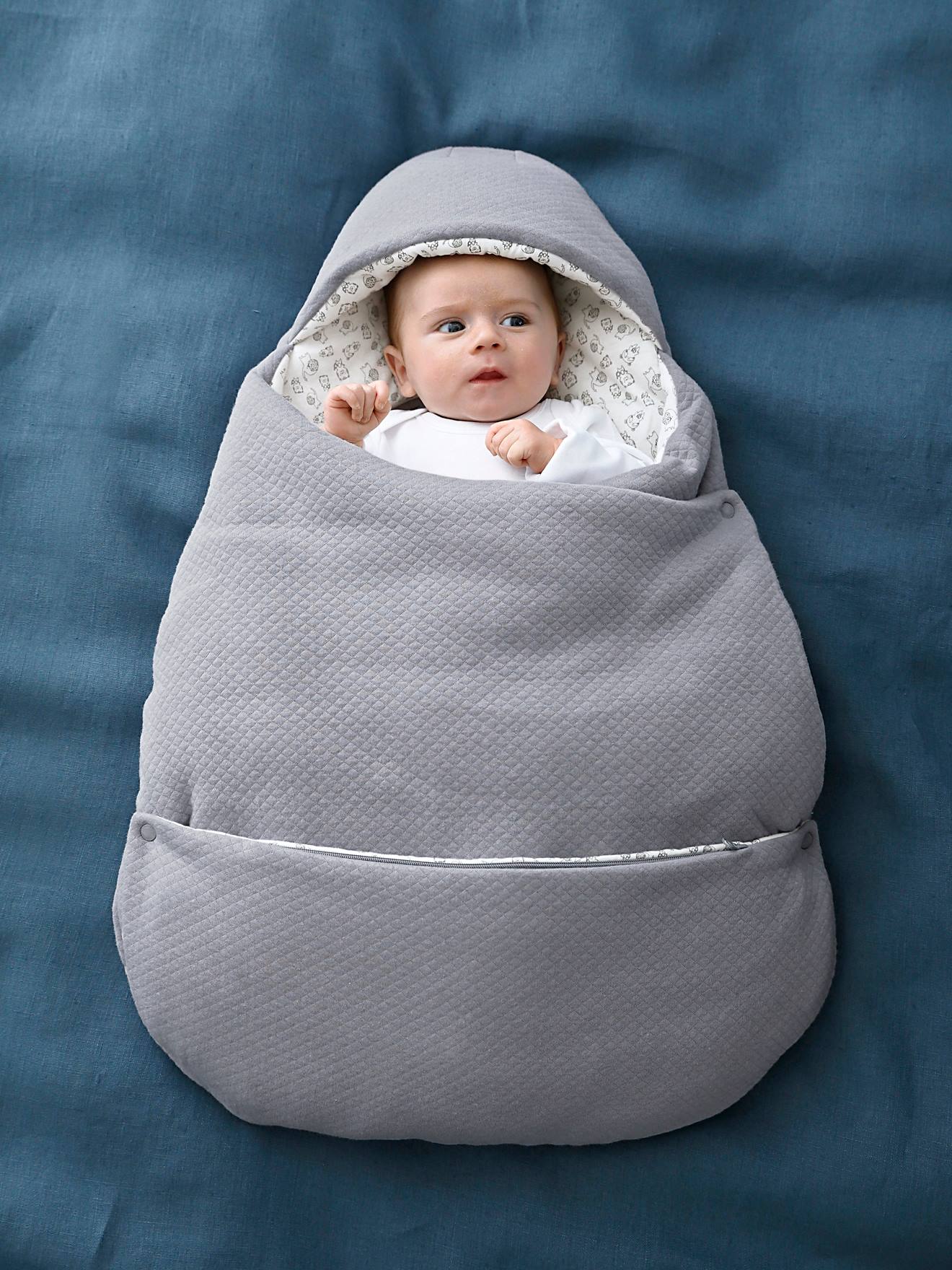 Vertbaudet 2-in-1 Baby Ausfahrsack/Wickelunterlage Oeko-Tex, personalisierbar - grau