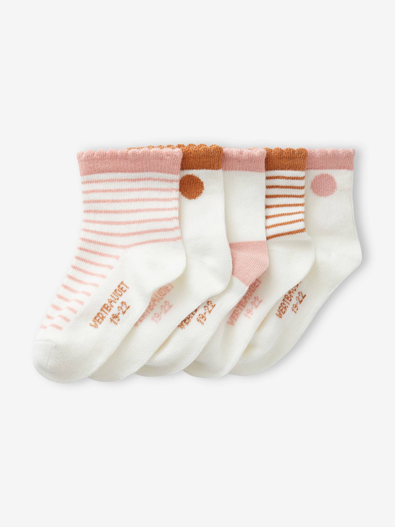 Lot de 5 paires de chaussettes pois/rayures bébé fille rouille