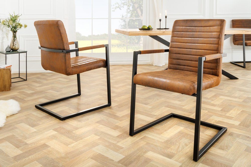 riess-ambiente Freischwinger LOFT vintage braun / schwarz (Einzelartikel, 1 St), Esszimmer · Microfaser · Metall · mit Armlehne · Industrial