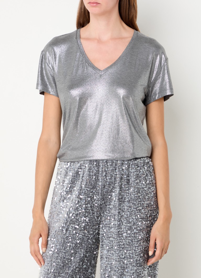 T-shirt Summum con scollo a V e inserti in lurex
