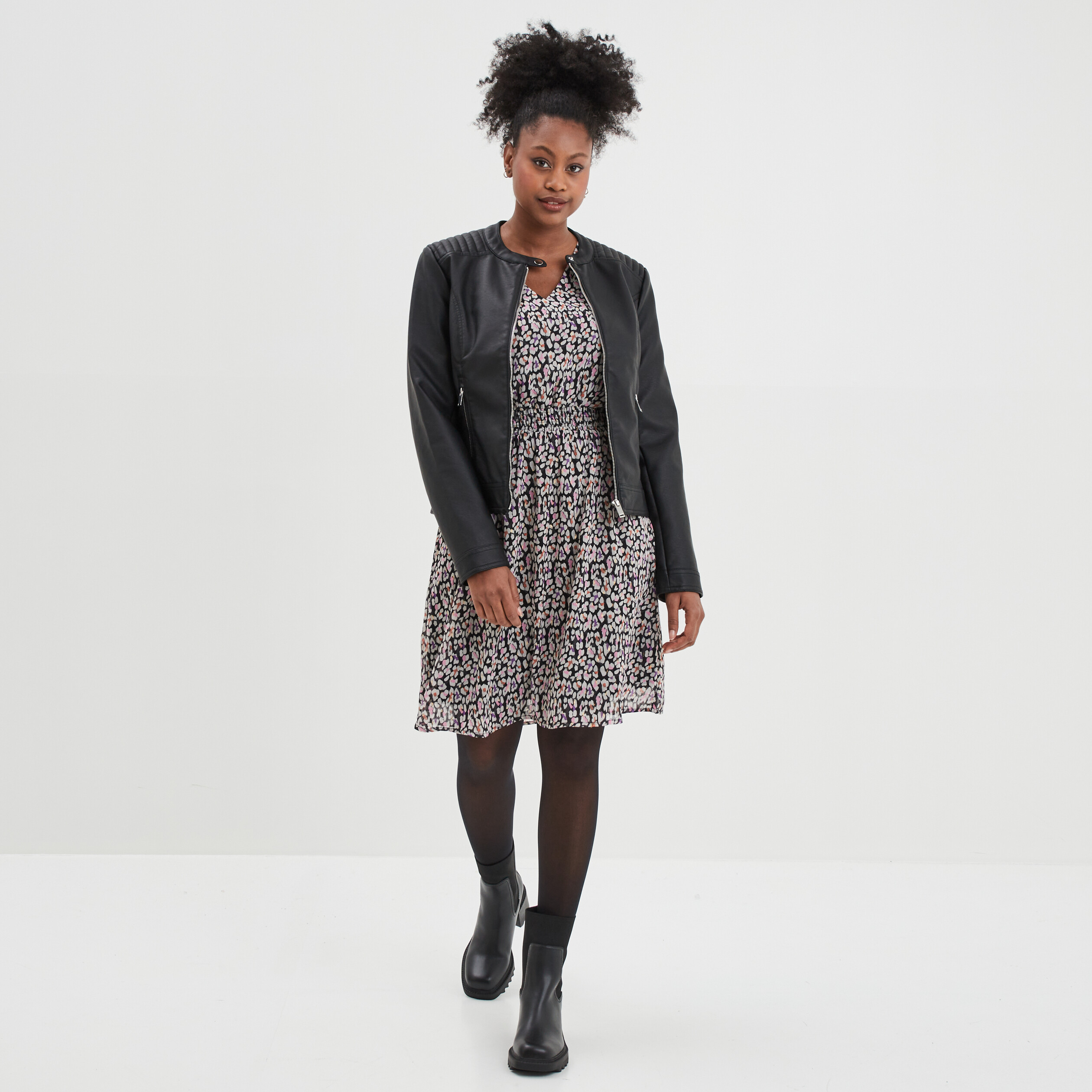 Veste biker simili cuir zippée noir femme | La Halle
