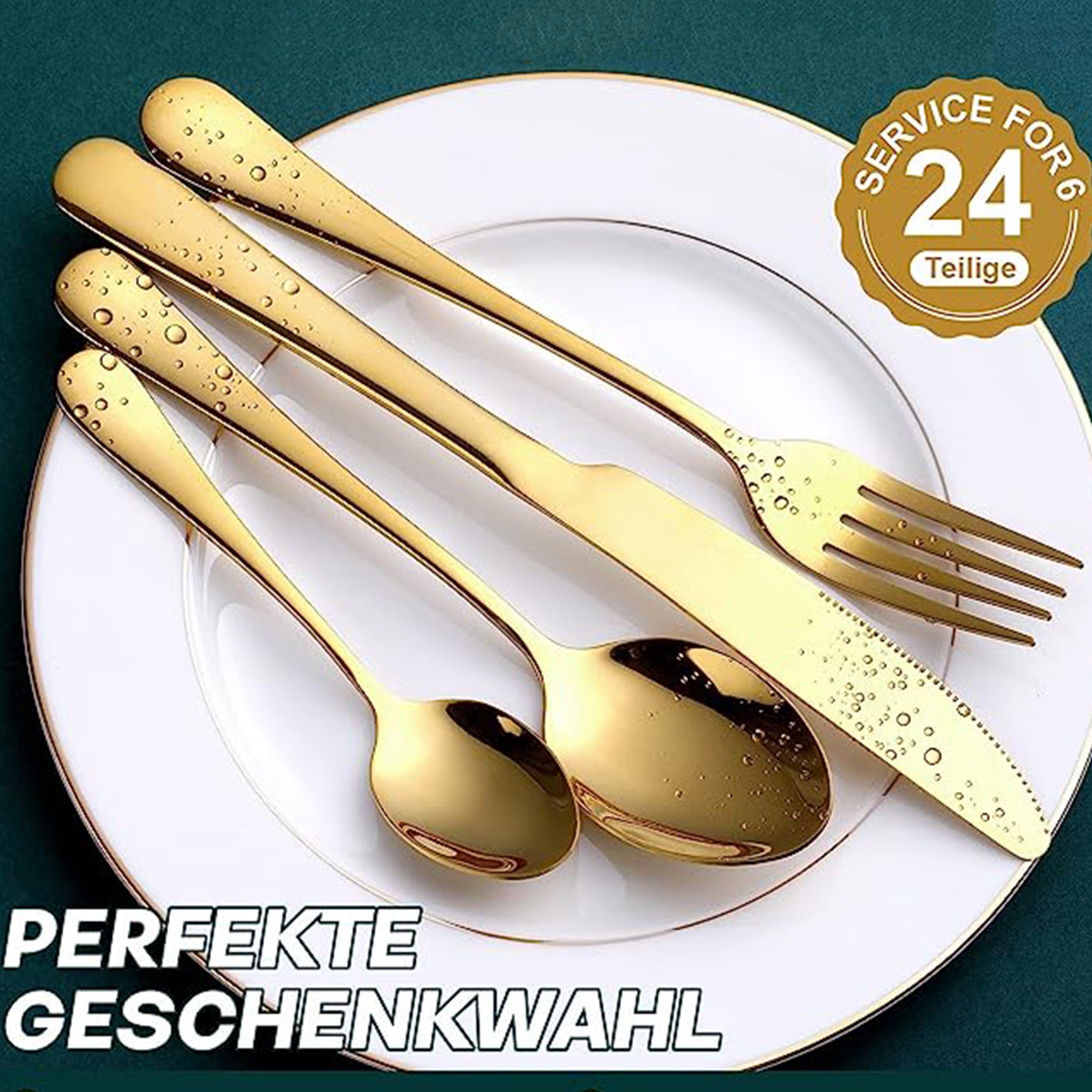 KÜLER Besteck-Set Tafelgeschirr Edelstahlbesteck Messer Gabel und Löffel 24-teiliges Set