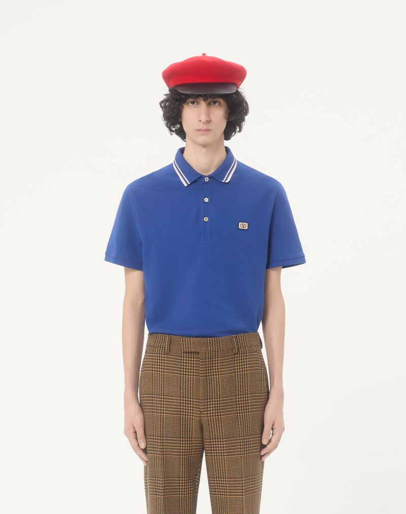 Polo shirt van katoenen piqué met V-logo patch