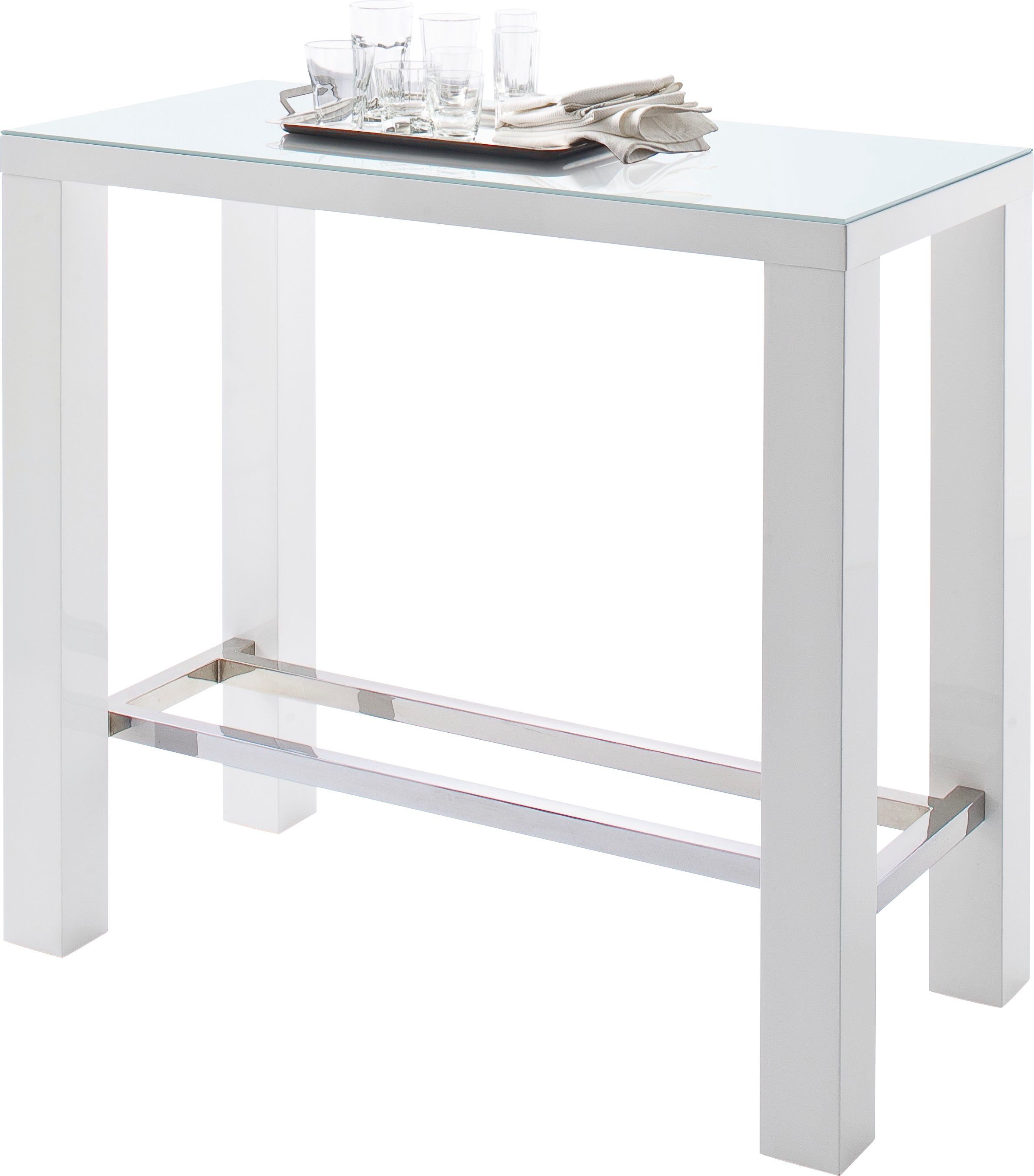 MCA furniture Bartisch Jam, Bartisch weiß hochglanz, Küchentisch, Stehtisch mit Sicherheitsglas