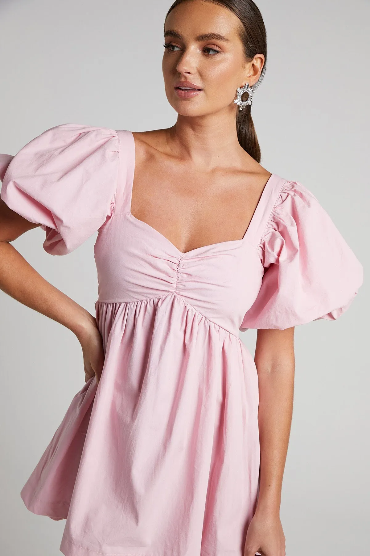Madmext  Rosa Herzkragen-Ballonärmel-Damenkleid Mg1620