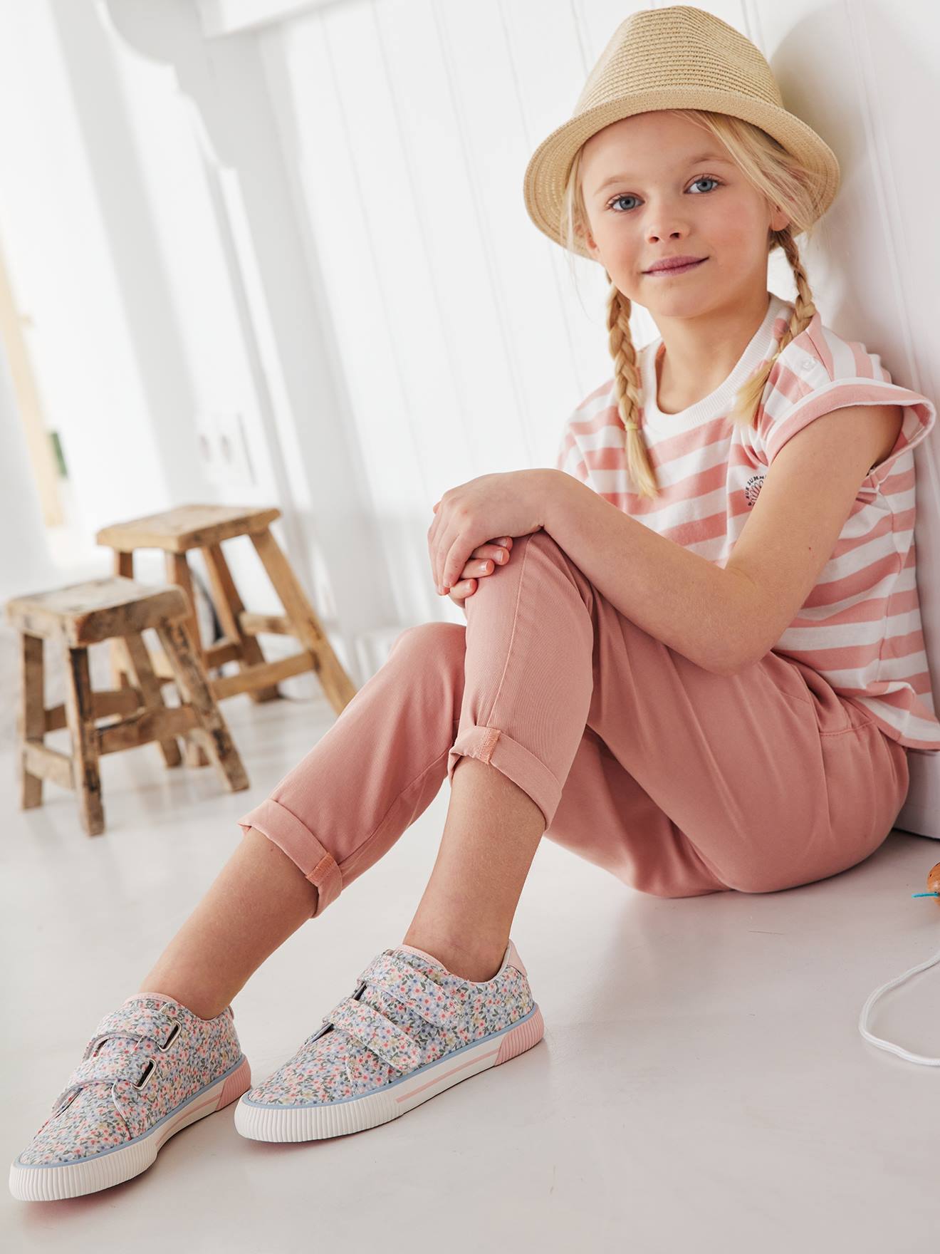 Vertbaudet Kinder Stoff-Sneakers mit Klett - rosa