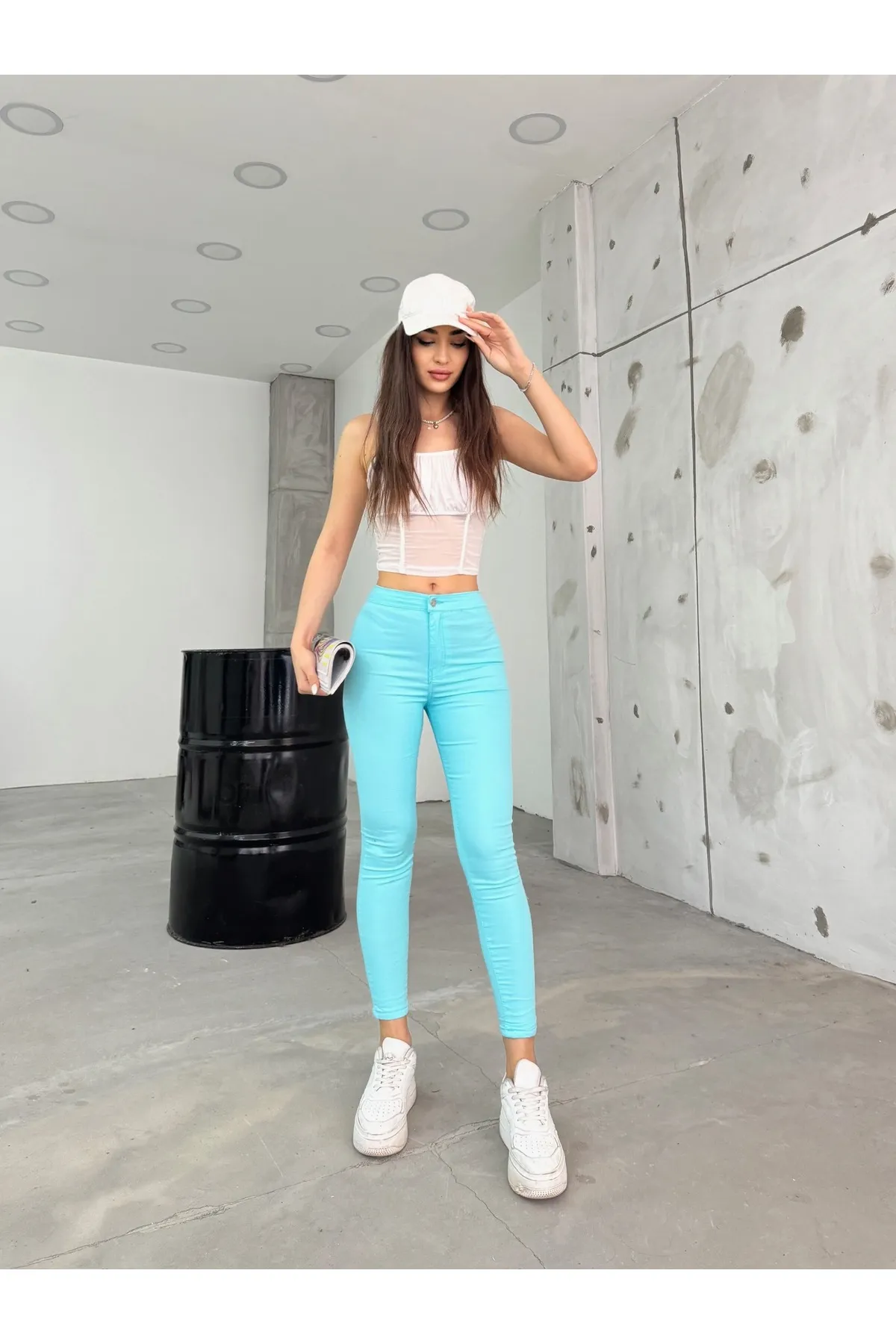 BİKELİFEJNS  Türkisfarbene Lycra-Leggings mit hoher Taille für Damen