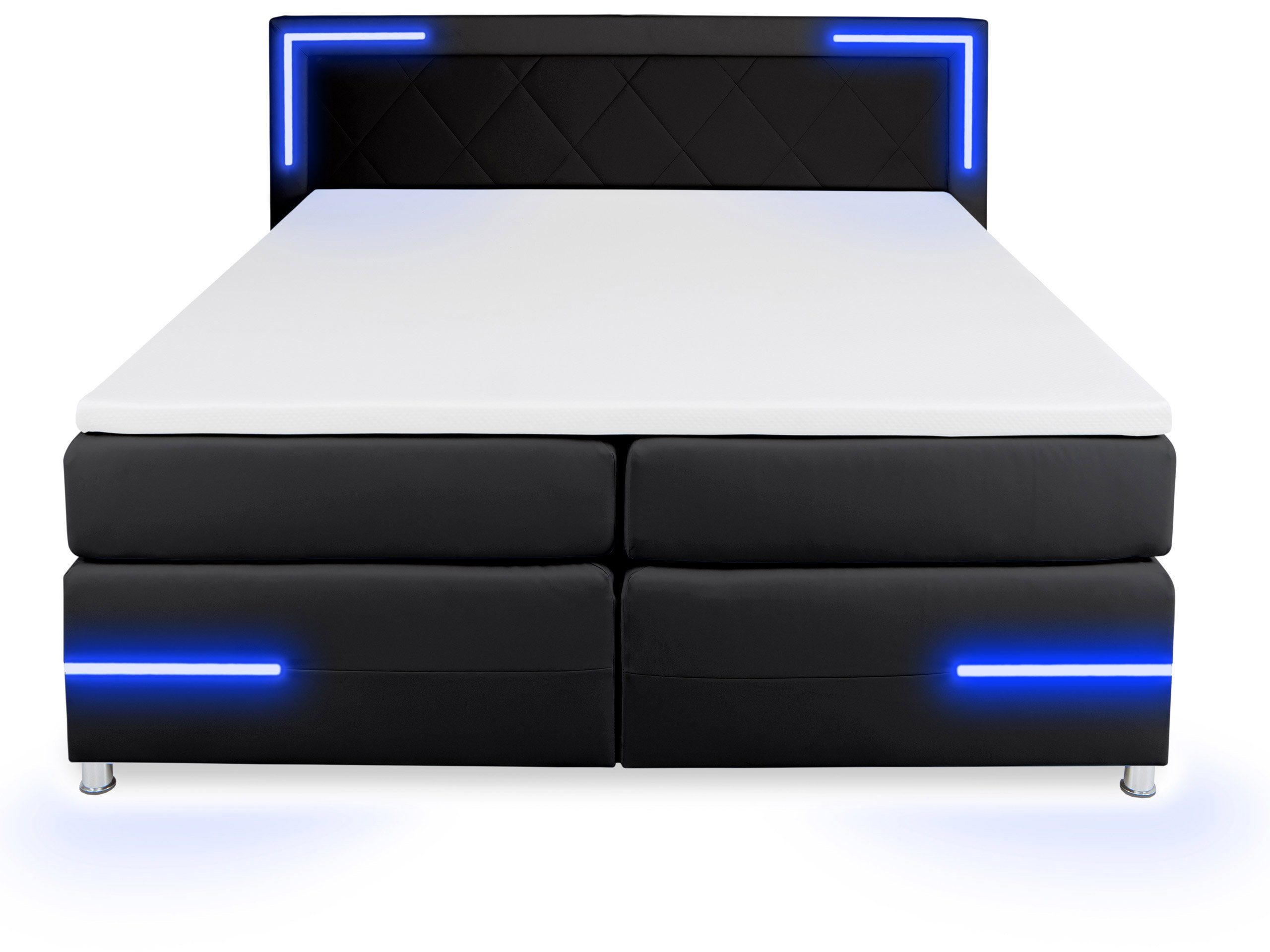 wonello Boxspringbett Arizona, mit LED Beleuchtung und Topper, wahlweise mit Bettkasten