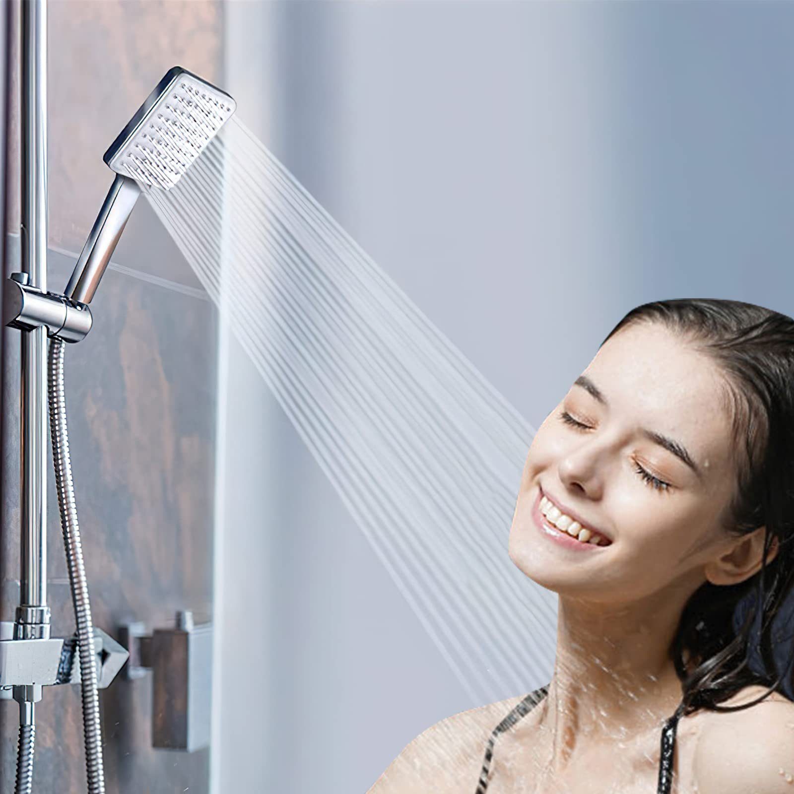 Aoucheni Handbrause Wassersparender Handbrausen Duschkopf mit Schlauch 1,5M, 6 Strahlarten