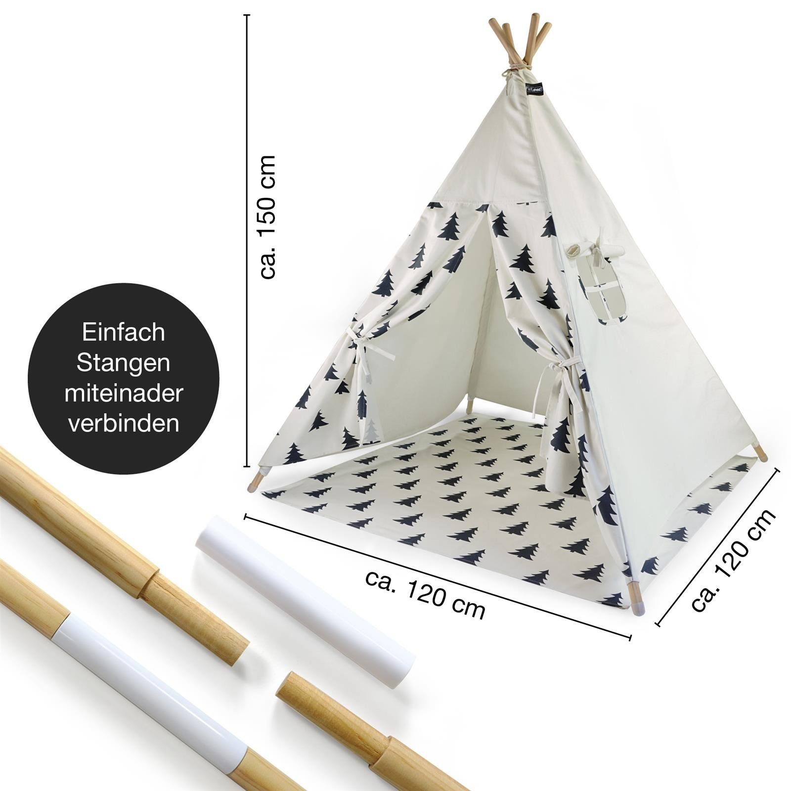 Hej Lønne Tipi-Zelt Tipi Zelt für Kinder Baum Muster Kinderzelt, (6er Set)
