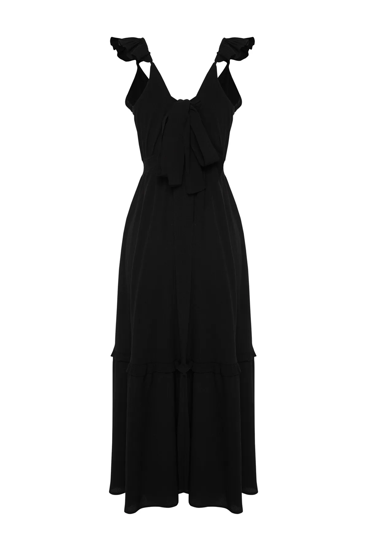Trendyol Collection  Schwarzes Maxi-Strandkleid mit gewebten Rüschen TBESS24EL00092
