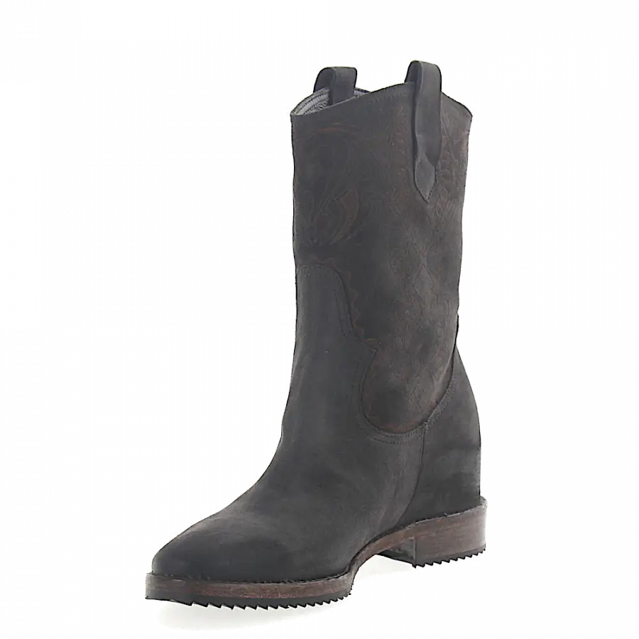 ROSS B. - Cowboystiefel Kalbsleder Veloursleder Nieten dunkelgrau - grau