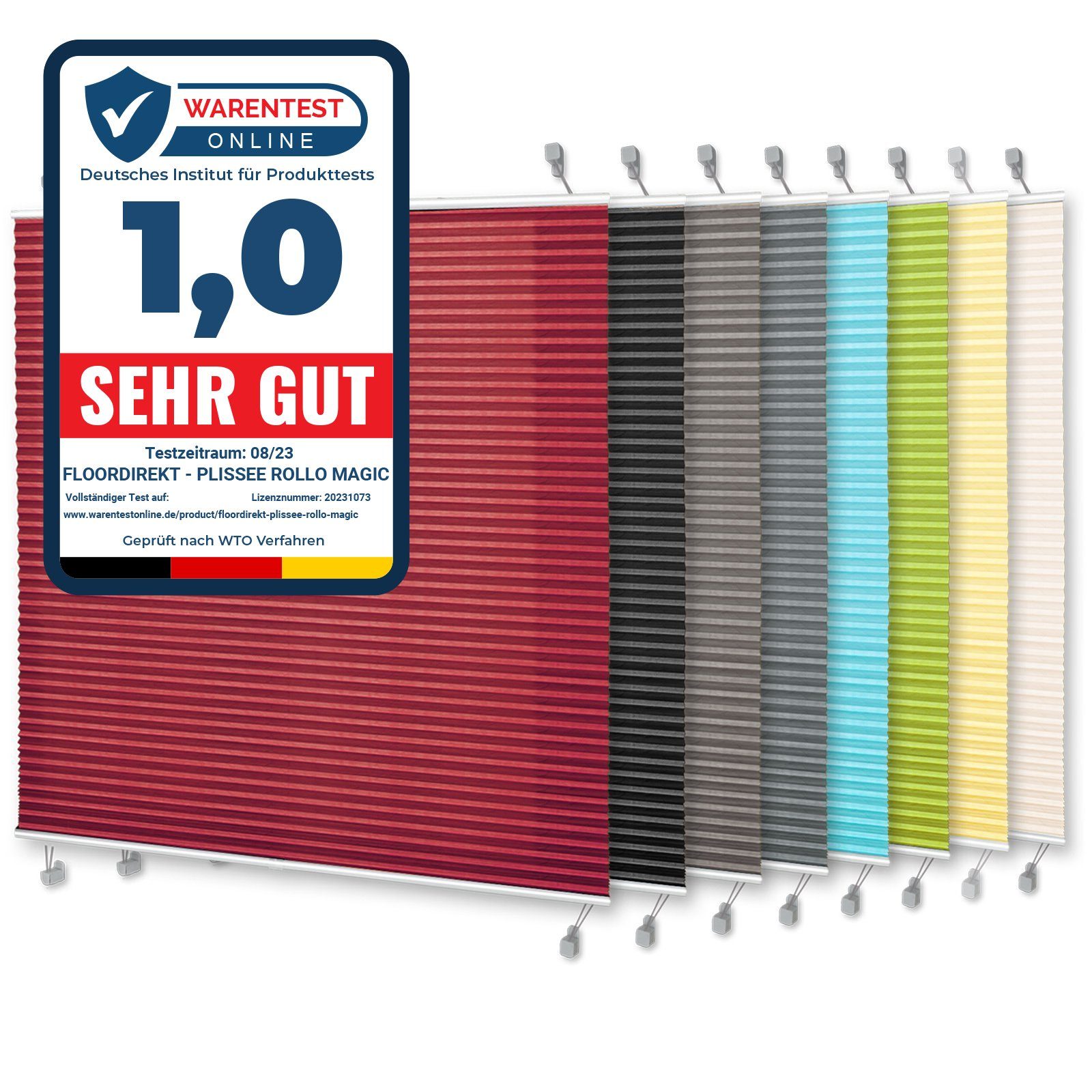 Plissee Fold, Viele Längen, Breiten & Farben, Polyester, Rollo, Karat, Verschrauben oder mit Klemmhalterung, Verschrauben oder mit Klemmhalterung