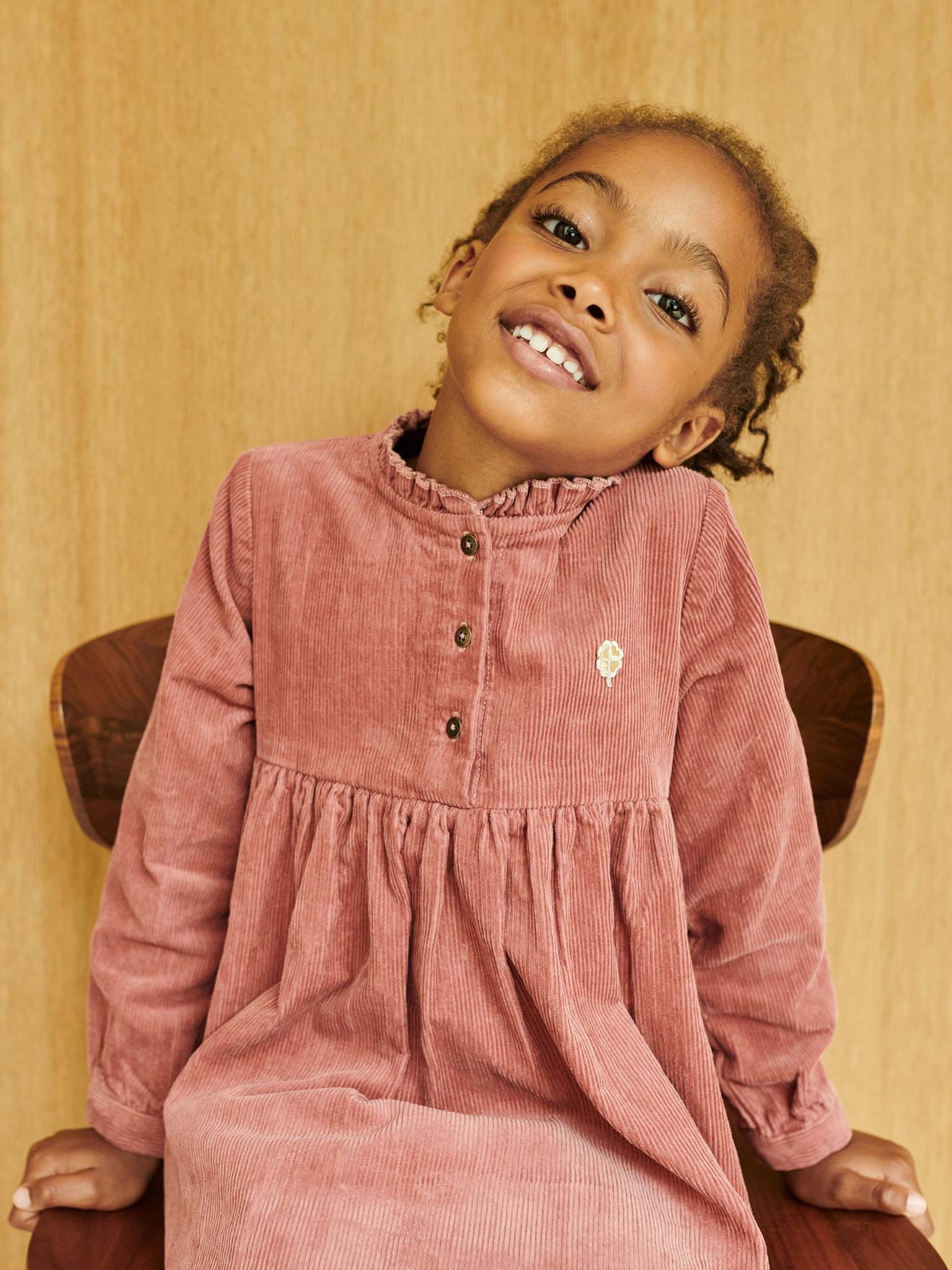 Robe velours col volanté fille chocolat