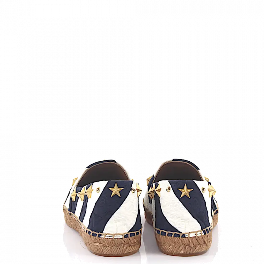 Dolce & Gabbana - Espadrilles Bast Baumwollmischung Nieten blau weiß - blau