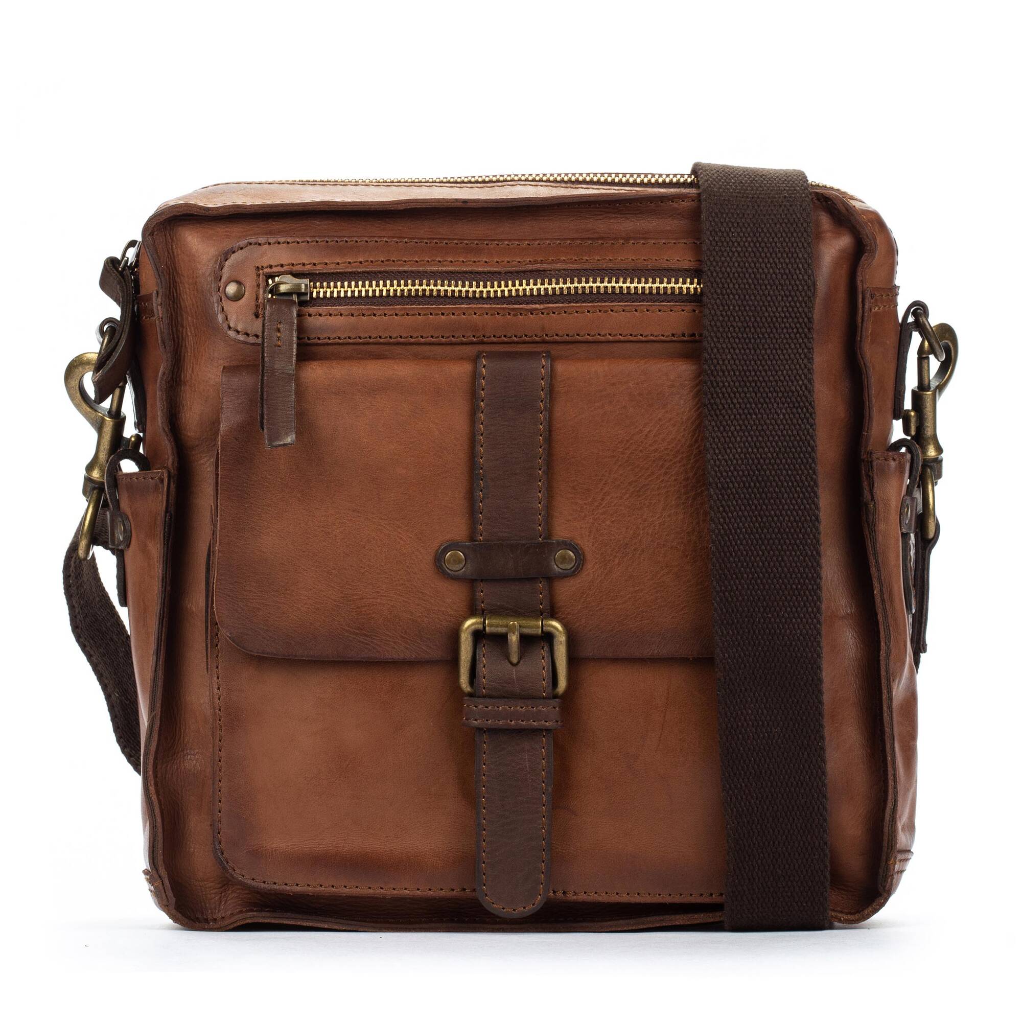 Męska torba z tkaniny washed line - COGNAC