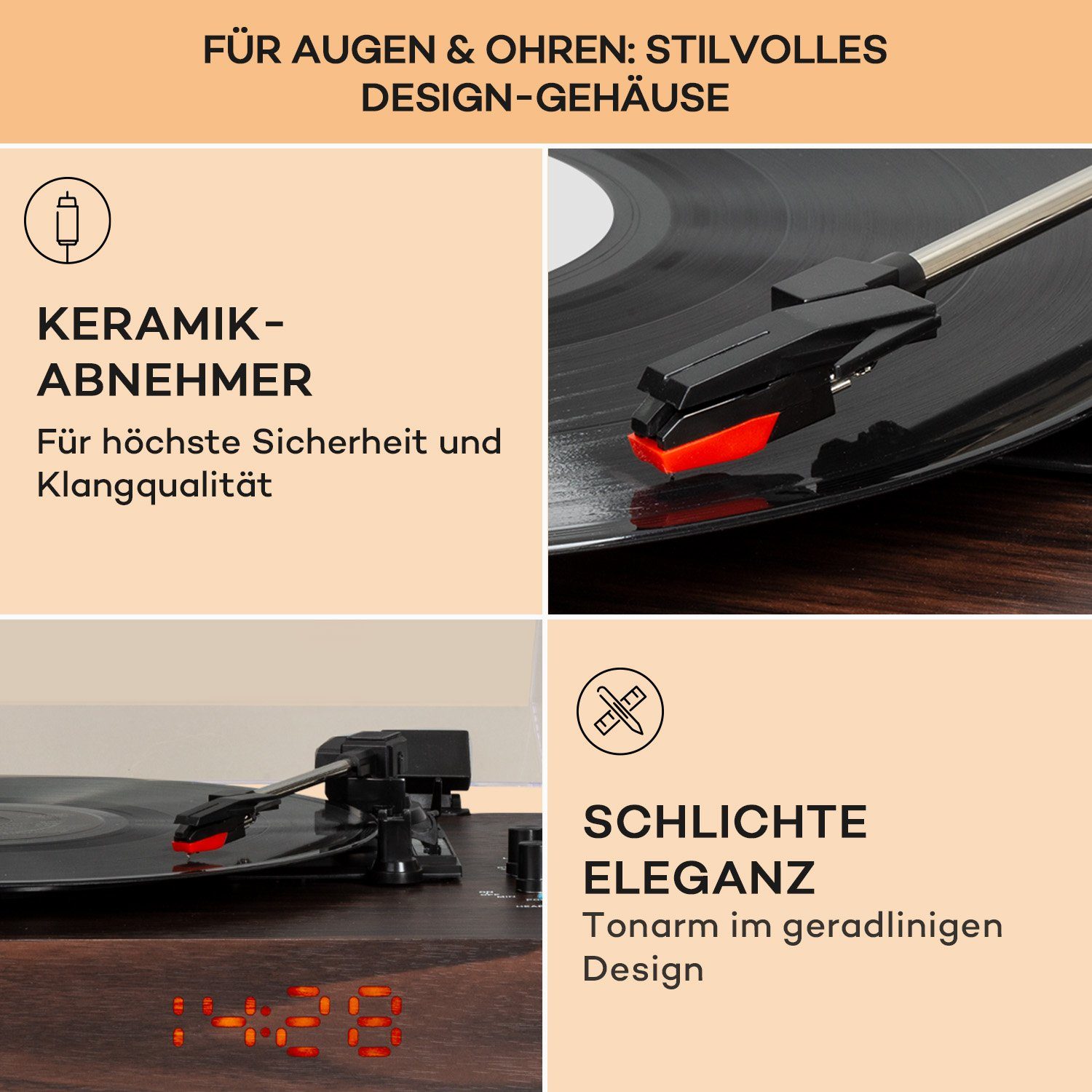 Auna TT-Classic Chrono Plattenspieler (Riemenantrieb, Bluetooth, Schallplattenspieler mit Lautsprecher Vinyl Plattenspieler)