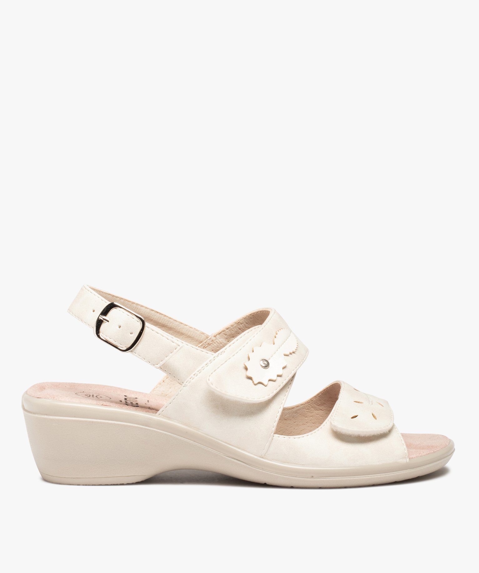 Sandales femme confort à talon et brides scratch noir | GEMO