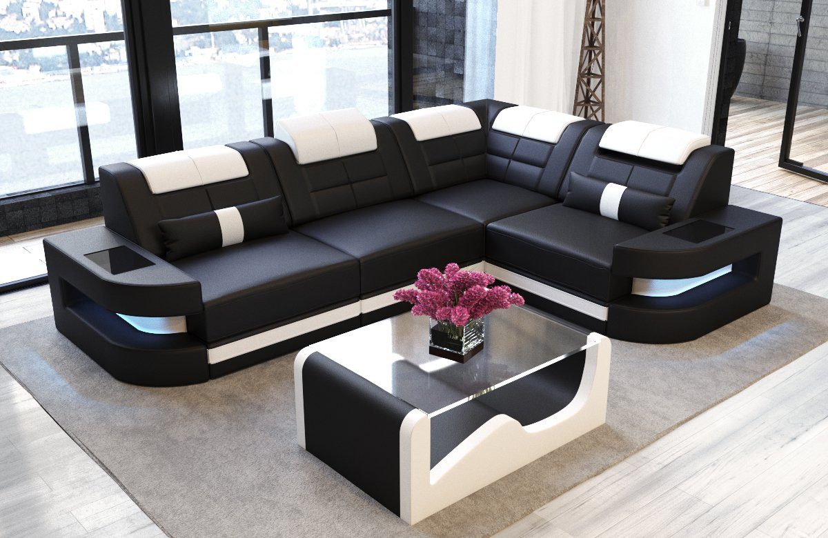 Sofa Dreams Ecksofa Leder Sofa Ledercouch Como L Form Ledersofa, Couch, mit LED, wahlweise mit Bettfunktion als Schlafsofa, Designersofa