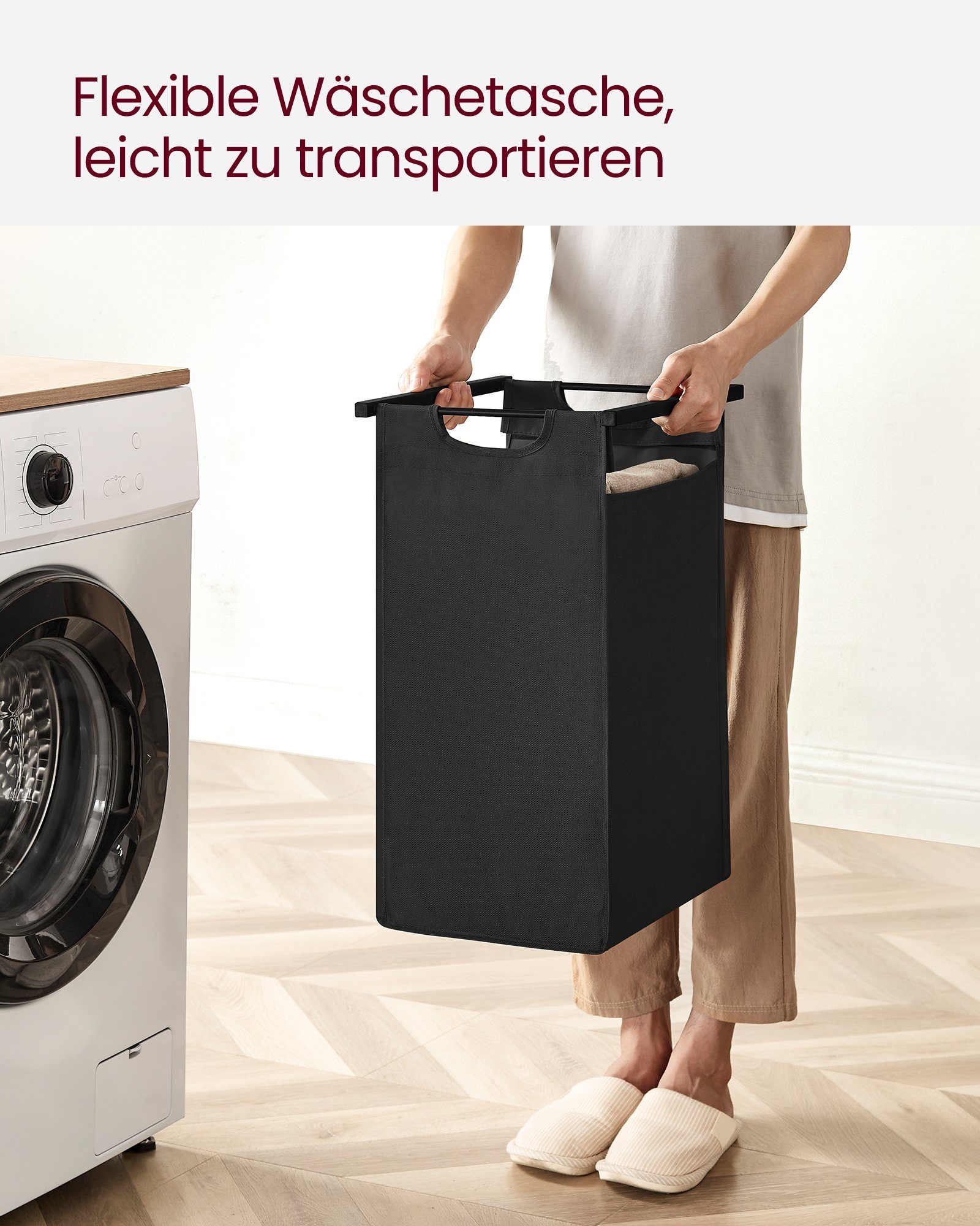 VASAGLE Wäschekorb, 2 Wäschesäcke aus Oxford-Gewebe, abnehmbar, 2 x 46 L