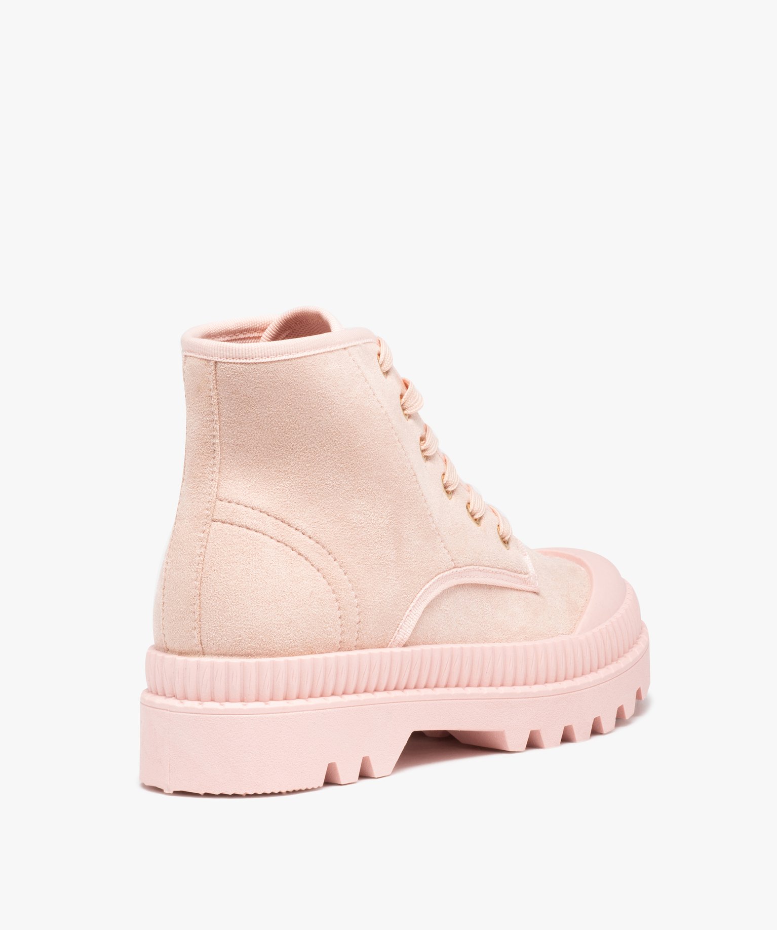 Baskets femme mid-cut en toile unie à semelle crantée rose | GEMO