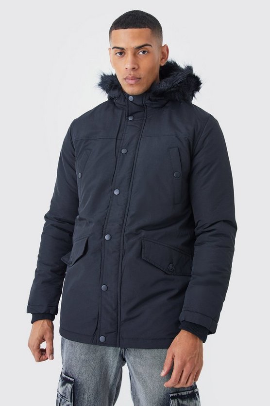 Parka mit Kapuze und Kunstfell-Detail
