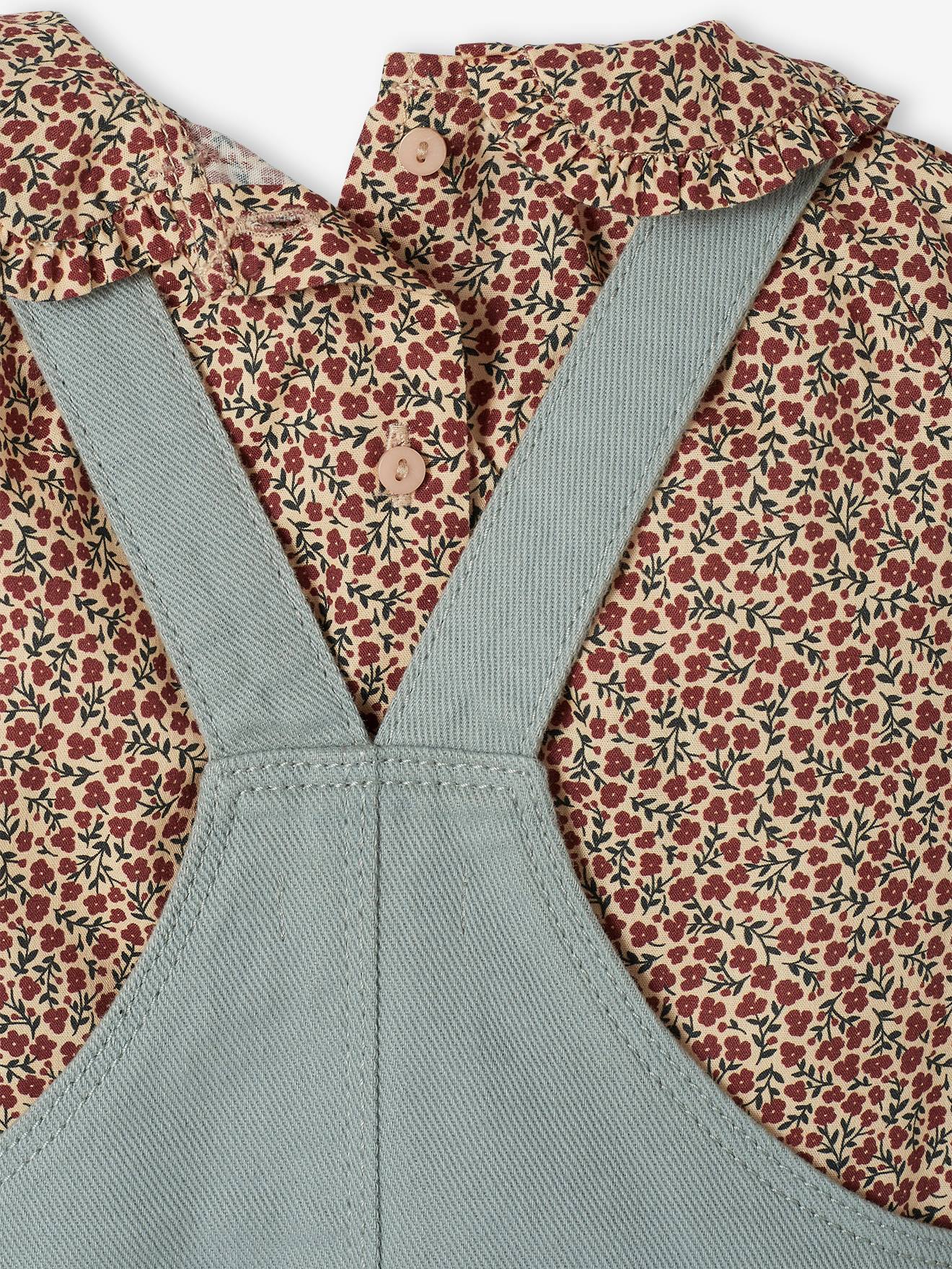 Ensemble combinaison et blouse bébé taupe clair imprimé