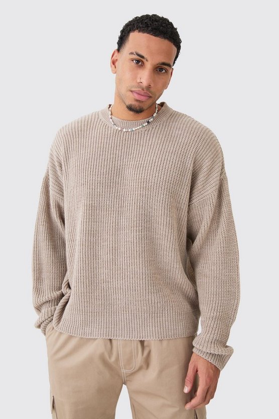 Kastiger gerippter Rundhals-Pullover