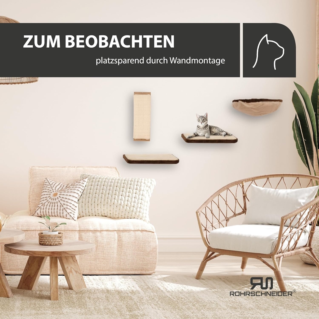 Rohrschneider Kratzbäume Rohrschneider Katzen Kletterwand 4-er Set mit Gratis-Spielballset