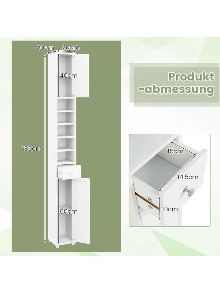 COSTWAY Hochschrank schmal 180 cm in Weiß günstig kaufen 180 cm