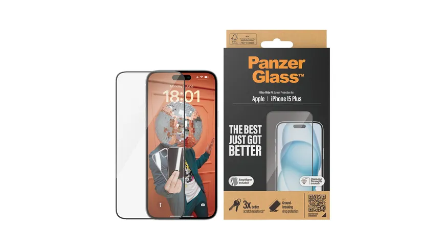 PanzerGlass SP iPhone 15 Plus UWF m. Applikator