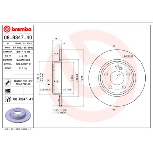 08.B347.41 BREMSSCHEIBE BREMBO HA  VP2 - ATU