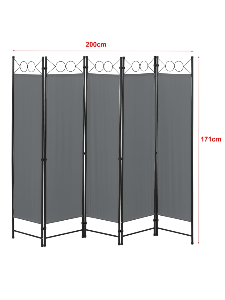 en.casa Raumteiler Saragossa 5-teilig in Grau (H)171cm (B)200cm günstig kaufen onesize