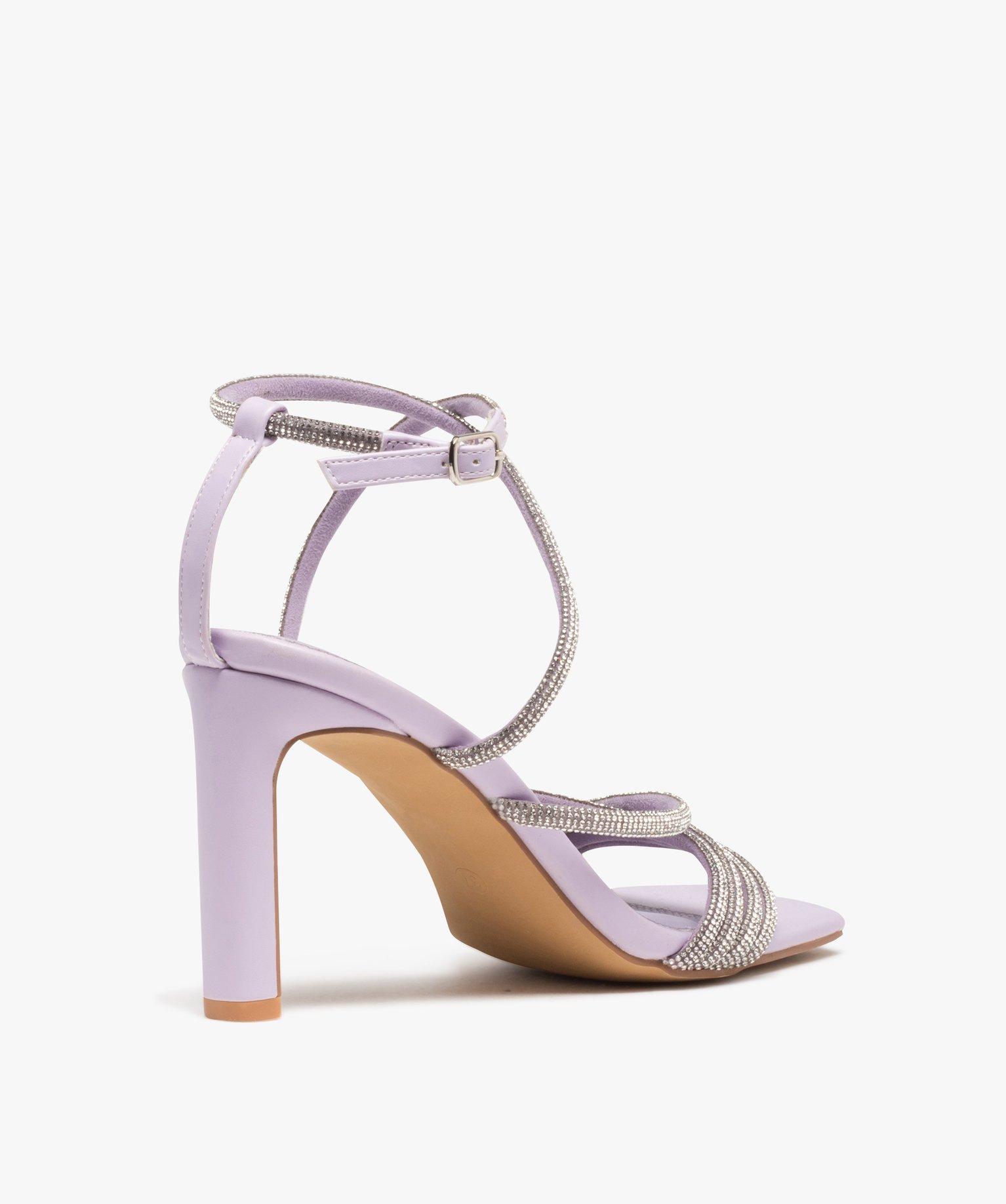 Sandales femme à talon haut dessus fines brides strass violet clair | GEMO
