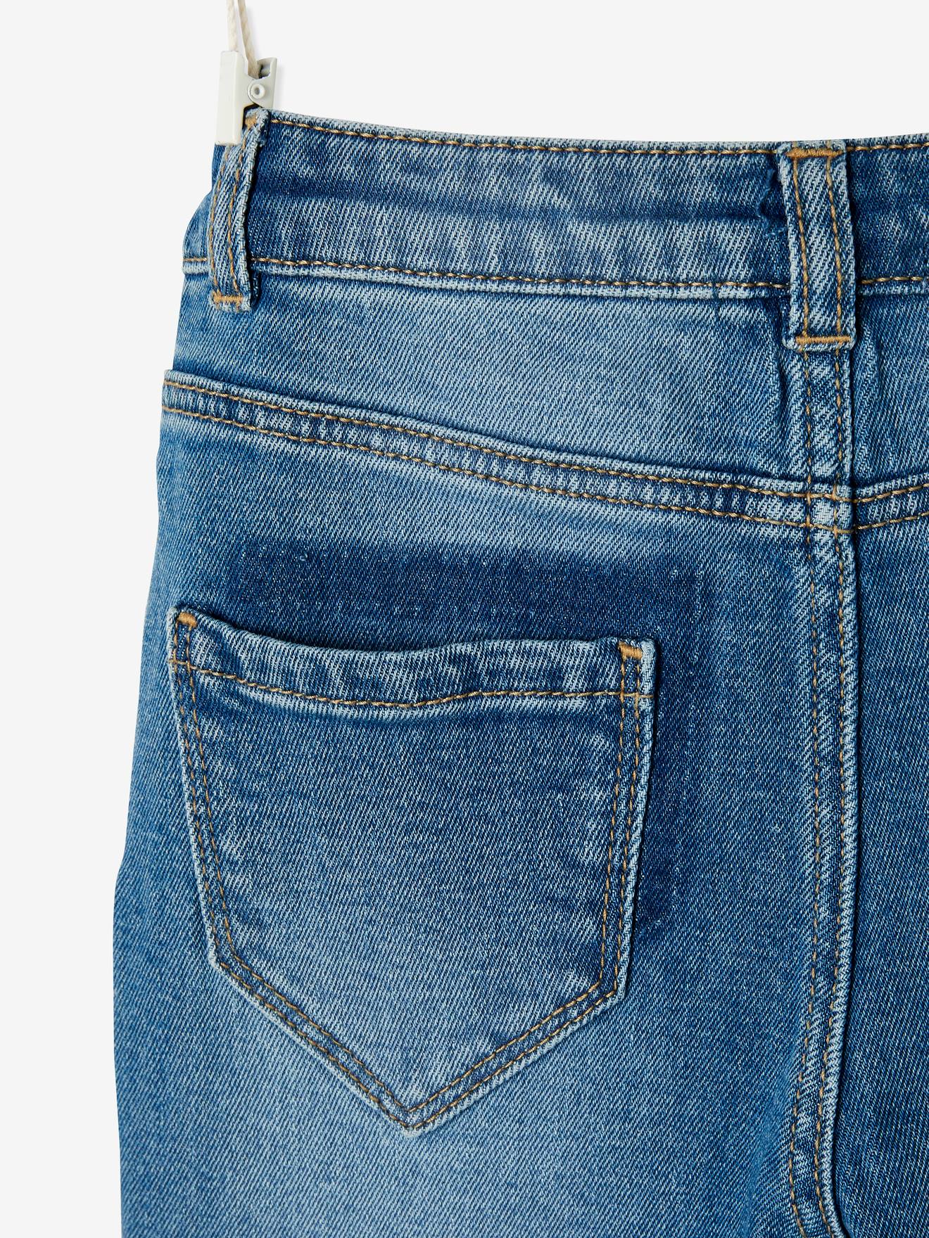 Jean droit effet patchs fille stone