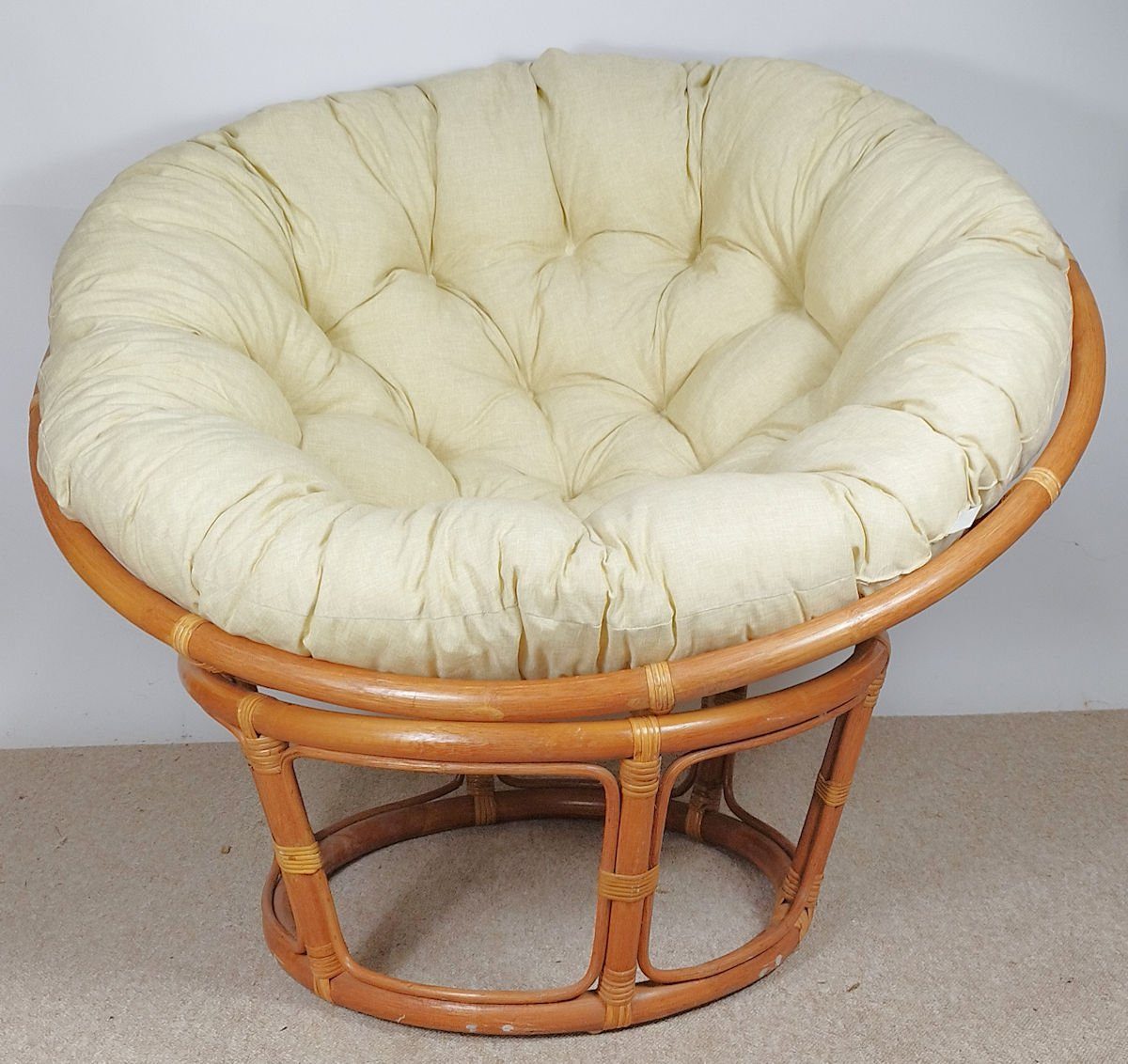 Rattani Rattanstuhl Rattan Papasan Sessel inkl. hochwertigen Polster D 110 cm Fb. cognac