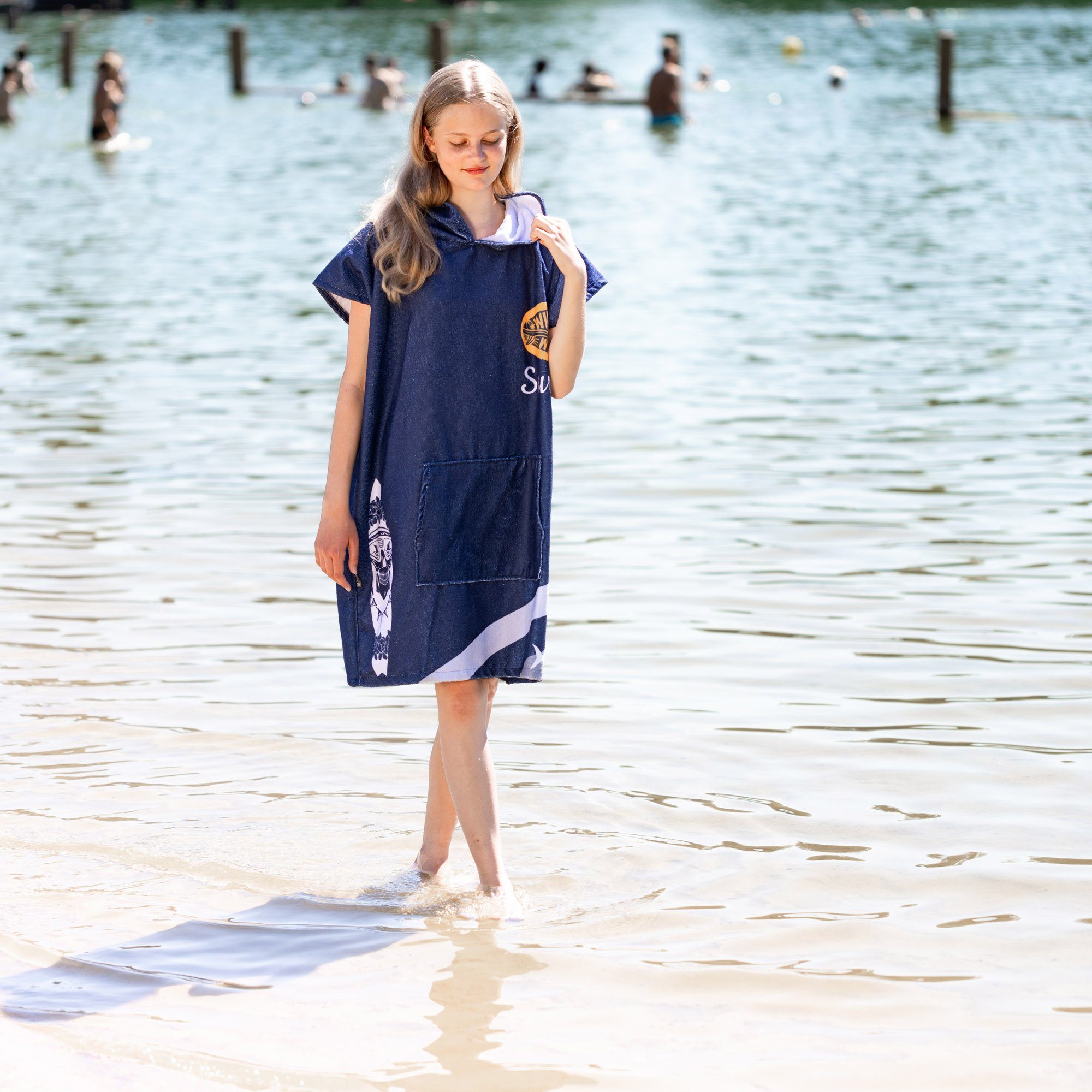 HOMELEVEL Bademantel Badeponcho für Kinder und Teenager - Poncho Handtuch mit Kapuze, Baumwolle