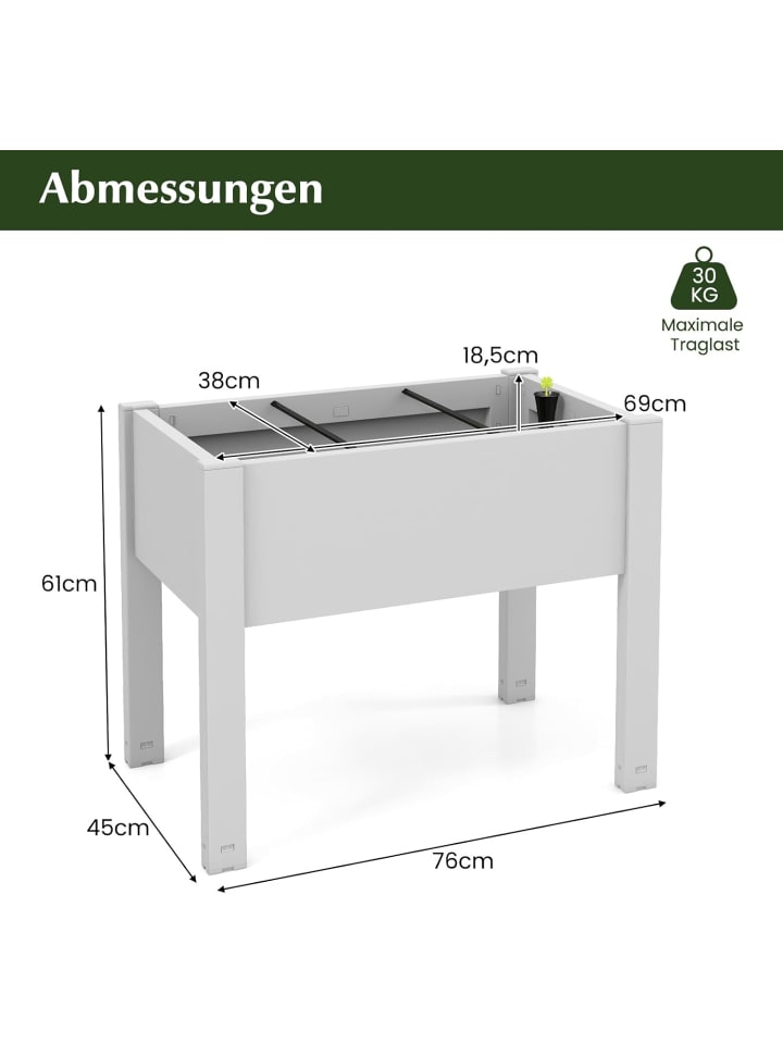 COSTWAY Gartenbeet selbstbewässernd 76x45x61cm in Weiß günstig kaufen onesize