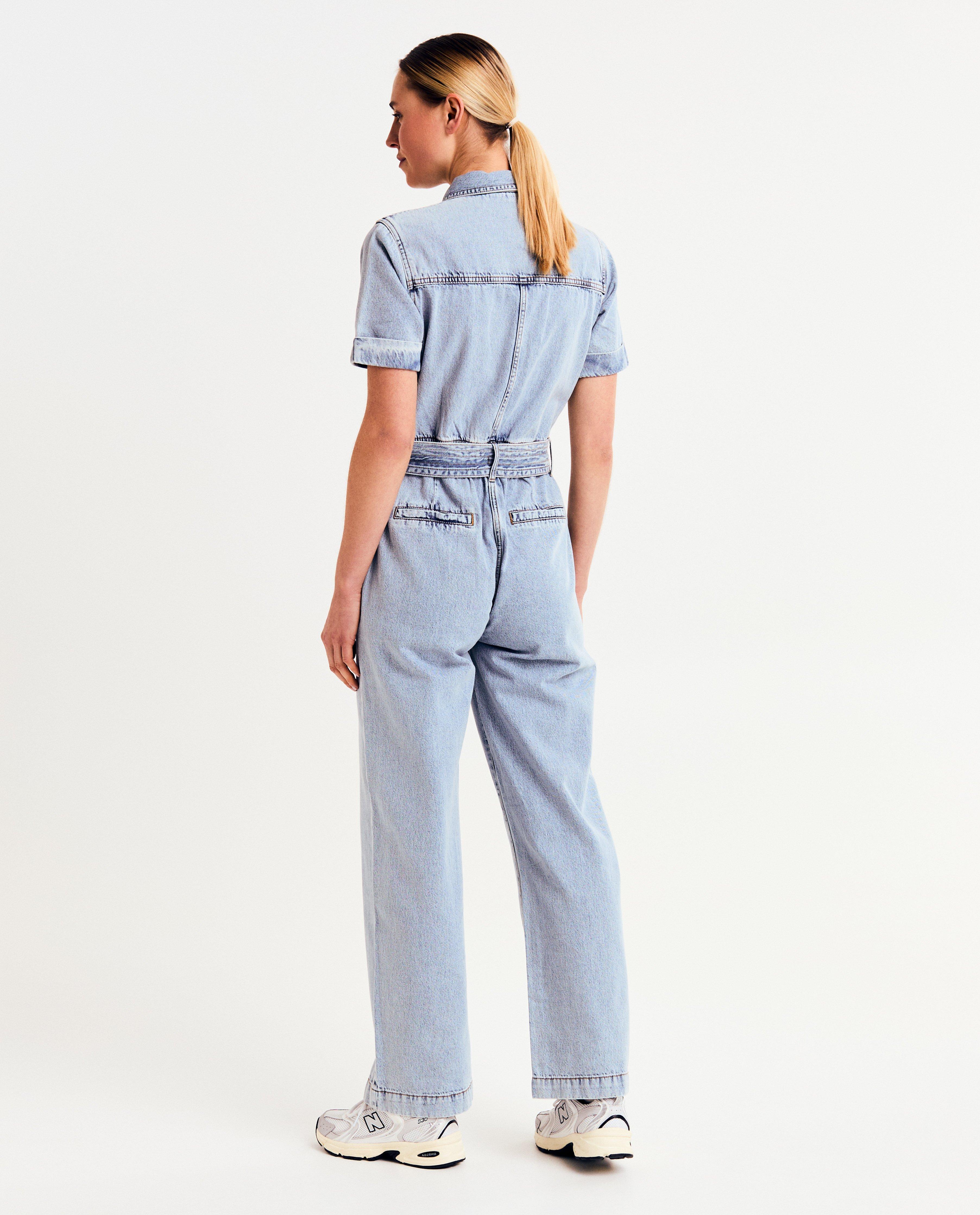 Salopetă din denim Sora, albastru deschis