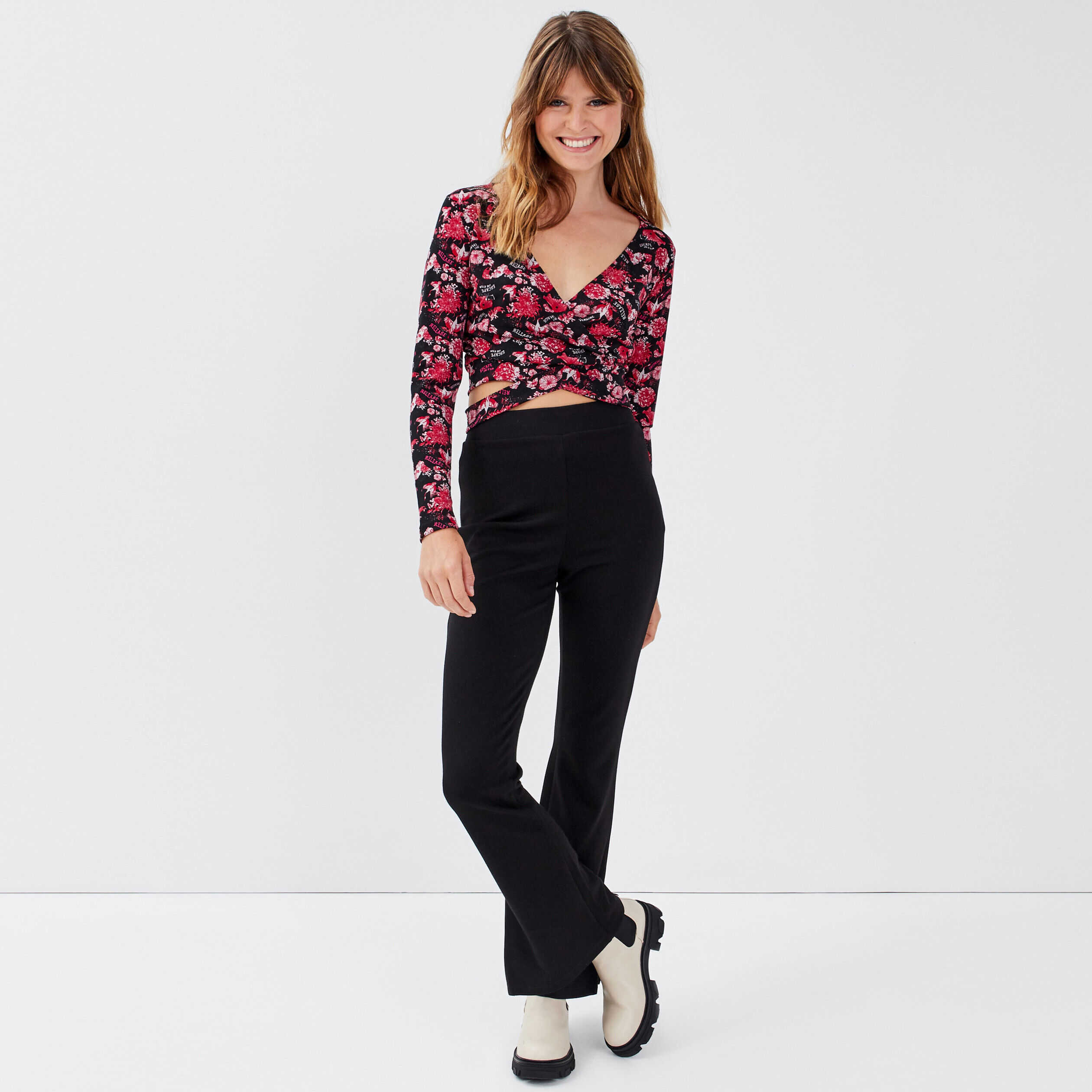 Crop top manches longues noir femme | Cache Cache