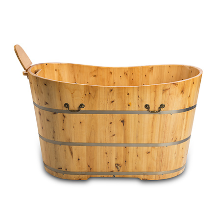 PureHaven freistehende Holzbadewanne 150x62cm aus Zedernholz 150 L ergonomische Formgebung pflegeleichte Oberfläche verstärkter Rahmen inkl. Ablauf