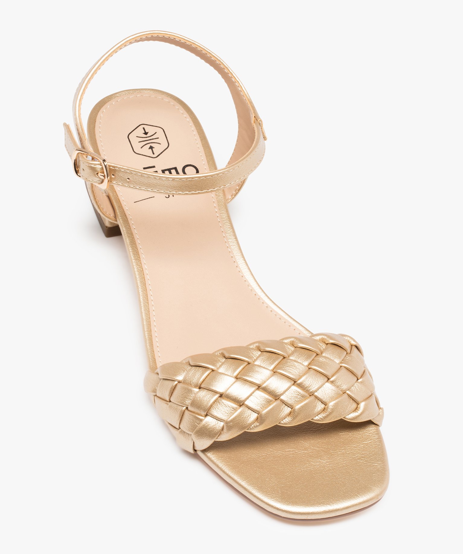 Sandales femme plates à brides tressées métallisées or | GEMO