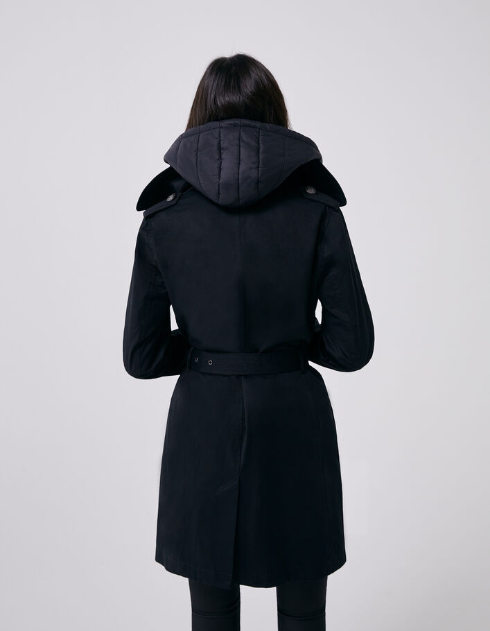 Trench long en coton lourd capuche amovible femme