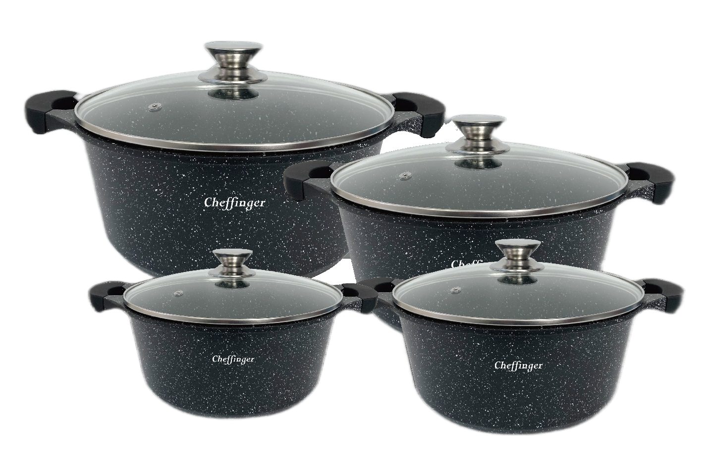 Cheffinger Kochtopf 8 tlg Kochtopf Set Topf Induktion Alu Guss marmor 20-24-28-32cm, (8-tlg)