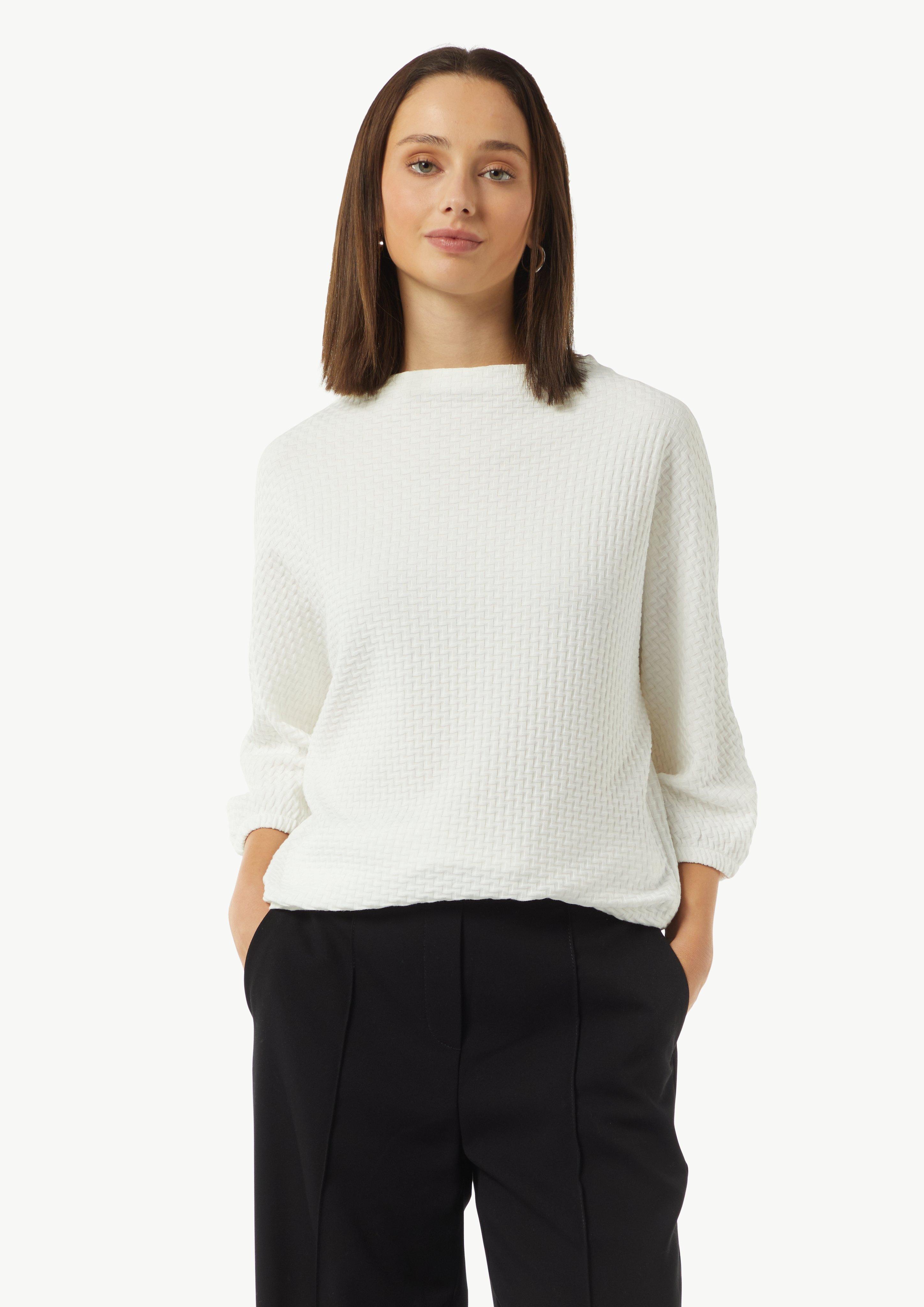 Strukturiertes Shirt mit Fledermausärmeln - weiß