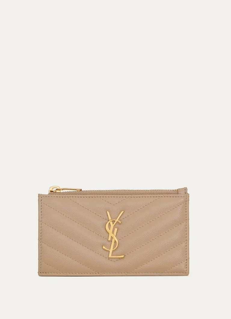 Pouzdro na karty Saint Laurent Cassandre Zip Fragments z telecí kůže