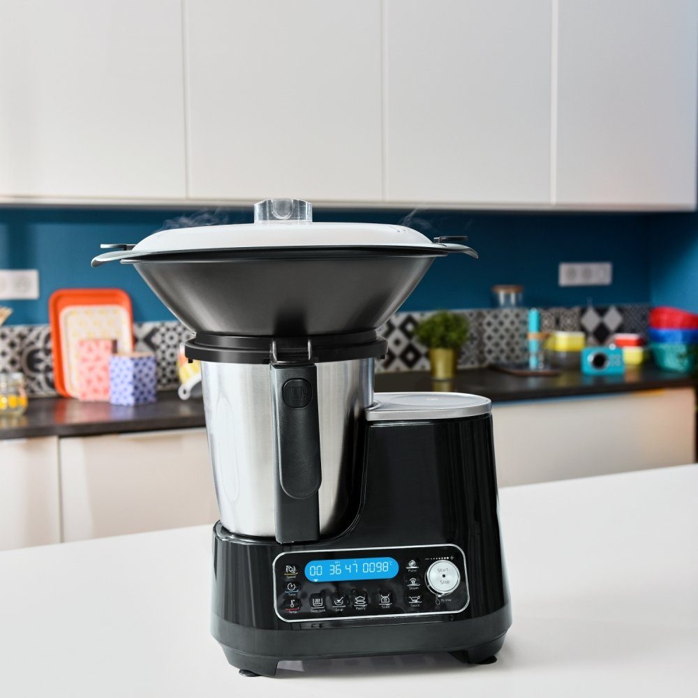 Moulinex Küchenmaschine mit Kochfunktion HF 4568 Click Chef - Multikocher Schwarz/Edelstahl